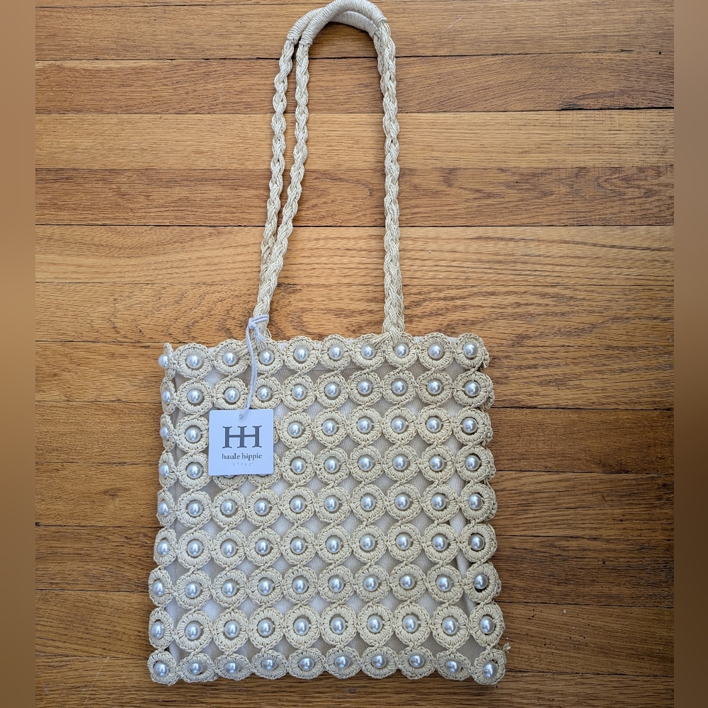 NWT Haute Hippie Straw with Pearl Shoulder Bag